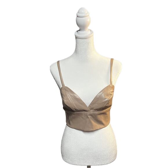 Elagia Tops - Elagia Womens Beige Vegan Leather Crop Top, Size Small, NWT